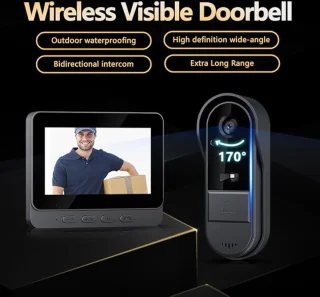 Equivera Video Deurbel met Camera - Video Deurbel met Camera - Video Deurbel - Draadloze Video Deurbel - Weerbestendige Video Deurbel - Video Deurbel met Monitor - Nachtzicht - Buitenbeveiliging - Zonder WiFi