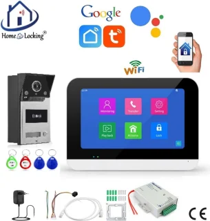 Smart WIFI deur intercom/videofoon touchscreen met bediening via Smart Life APP werkt met Alexa en Google spraaksturing. T-2302V