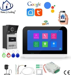 Smart WIFI deur intercom/videofoon touchscreen met bediening via Smart Life APP werkt met Alexa en Google spraaksturing. T-2302V