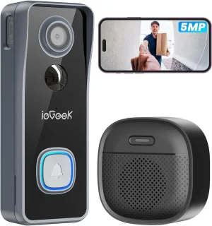 ieGeek 5MP Wifi-videodeurbel met camera - draadloze videodeurbel met gong - nachtzicht - 2-weg audio - PIR-persoonsherkenning