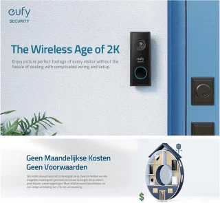 eufy Security 2K HD Draadloze videodeurbel set- Accu - geen homebase nodig.
