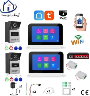 Smart WIFI deur intercom/videofoon touchscreen met bediening via Smart Life APP werkt met Alexa en Google spraaksturing. T-2302V-2-2