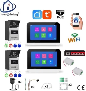 Smart WIFI deur intercom/videofoon touchscreen met bediening via Smart Life APP werkt met Alexa en Google spraaksturing. T-2302V-2-2