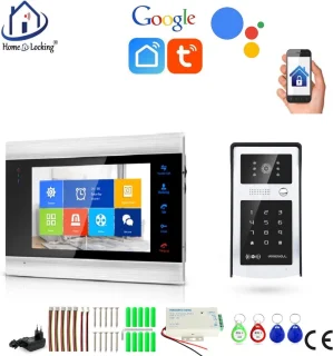 WIFI videofoon/intercom met 1 deurbel camera + 1 binnen paneel/scherm en kan werken met spraak gestuurde apps. T-2103V