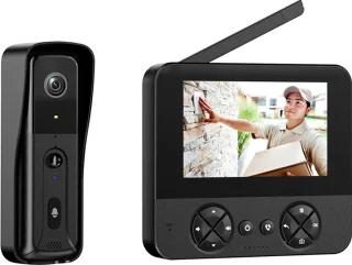 Doorsafe 4450 - Draadloze camera deurbel - 4.3″ Scherm - Draadloos, standaard bereik - Deurbel op uitneembare en oplaadbare 3600mAh accu - Laag resolutie beeld - Duplex audio - Met monitoring - 16Gb SD-kaart