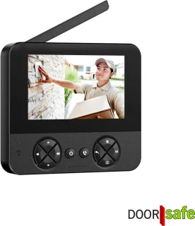 Doorsafe 4450 - Draadloze camera deurbel - 4.3″ Scherm - Draadloos, standaard bereik - Deurbel op uitneembare en oplaadbare 3600mAh accu - Laag resolutie beeld - Duplex audio - Met monitoring - 16Gb SD-kaart