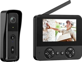 Doorsafe 4450 - Draadloze camera deurbel - 4.3″ Scherm - Draadloos, standaard bereik - Deurbel op uitneembare en oplaadbare 3600mAh accu - Laag resolutie beeld - Duplex audio - Met monitoring - 16Gb SD-kaart