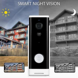 1 WIFI buiten videofoon 2.0MP met 2 oplaadbare batterijen en een binnen ontvanger en kan werken met spraakgestuurde apps. T-2090BB.