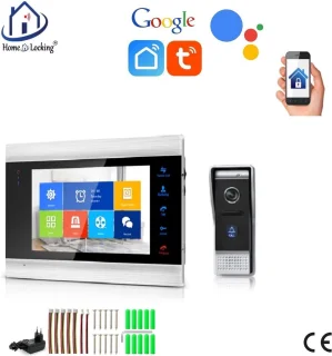WIFI videofoon/intercom met 1 deurbel camera + 1 binnen paneel/scherm en kan werken met spraak gestuurde apps. T-2101.