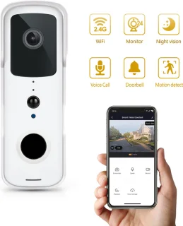 WIFI deur intercom/videofoon 2.0MP met 2 oplaadbare batterijen en kan werken met spraakgestuurde apps. T-2051.