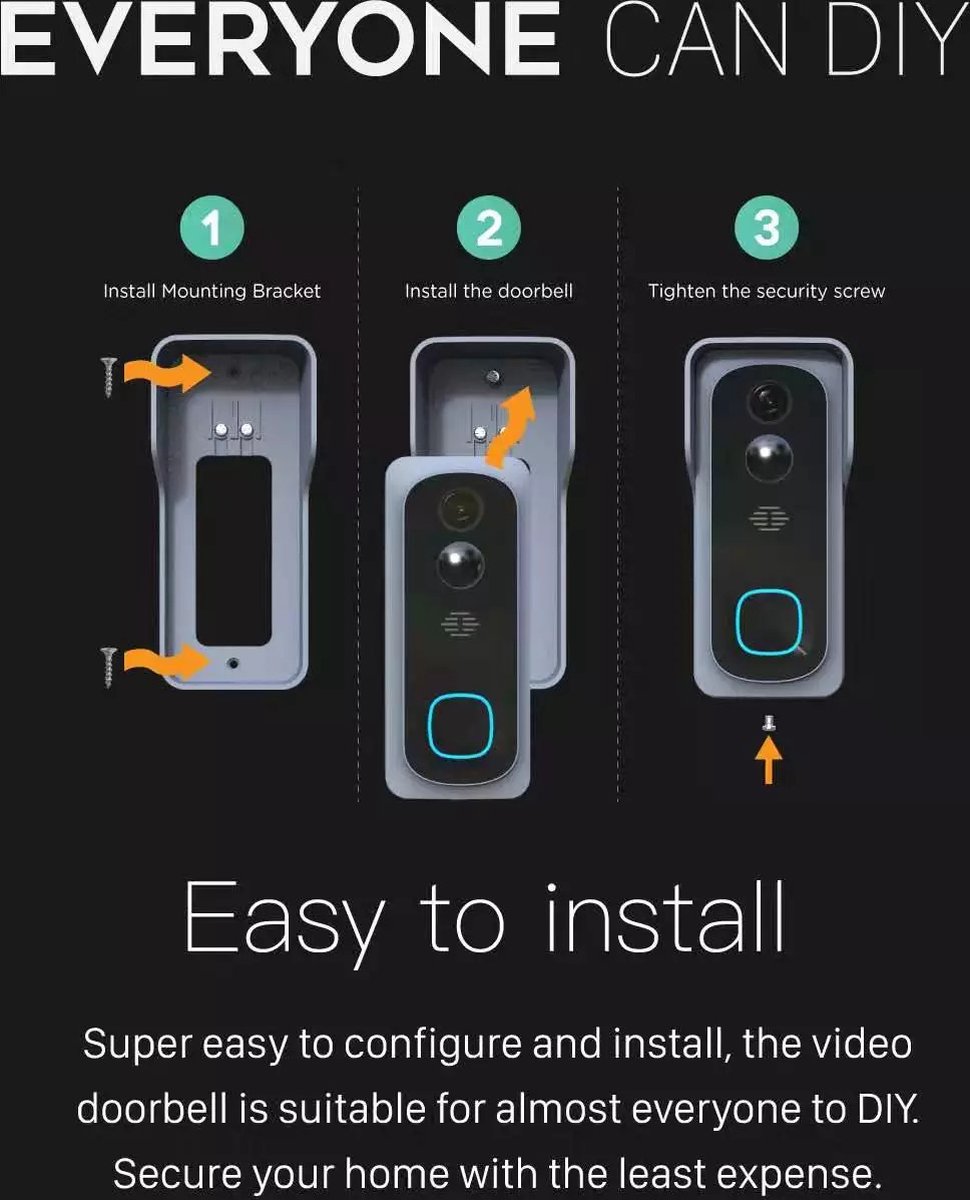 AFINTEK Smart Life Video Deurbel 1080p met Intercom en Gong