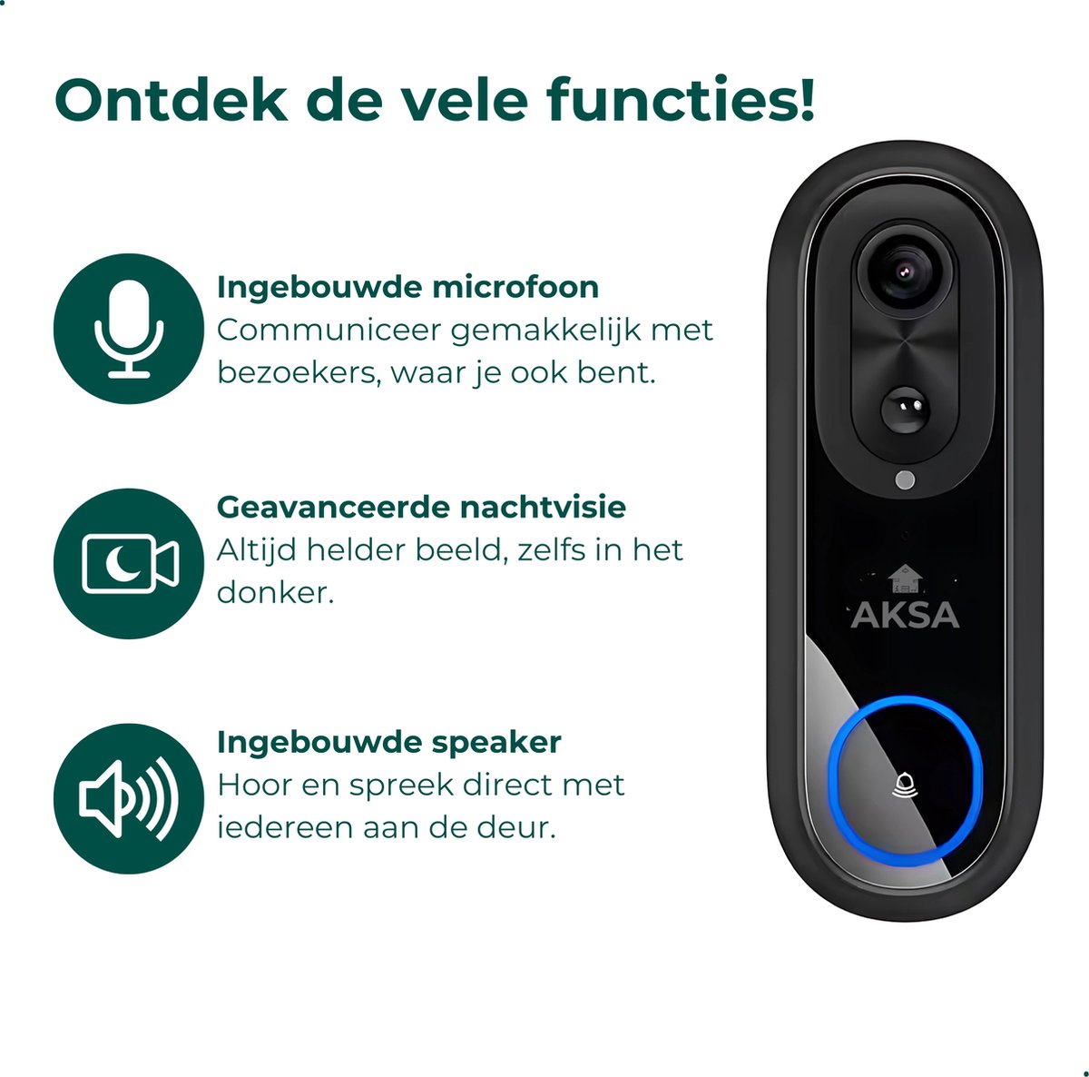 AKSA Home Video Deurbel 1080P met Camera en Gong 64GB