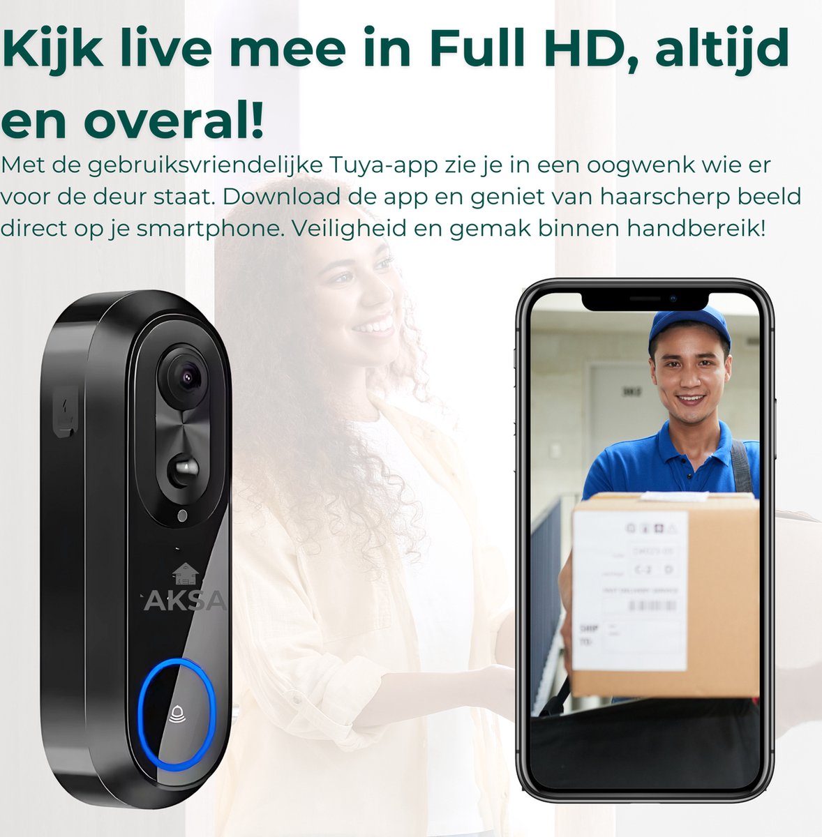 AKSA Home Video Deurbel 1080P met Camera en Gong 64GB
