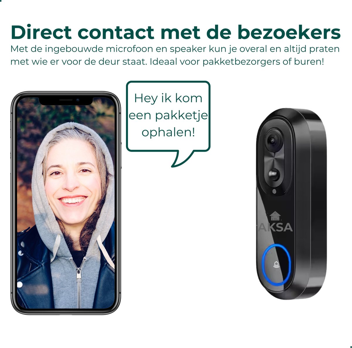 AKSA Home Video Deurbel 1080P met Camera en Gong 64GB