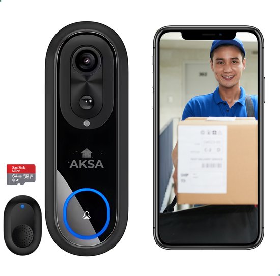 AKSA Home Video Deurbel 1080P met Camera en Gong 64GB