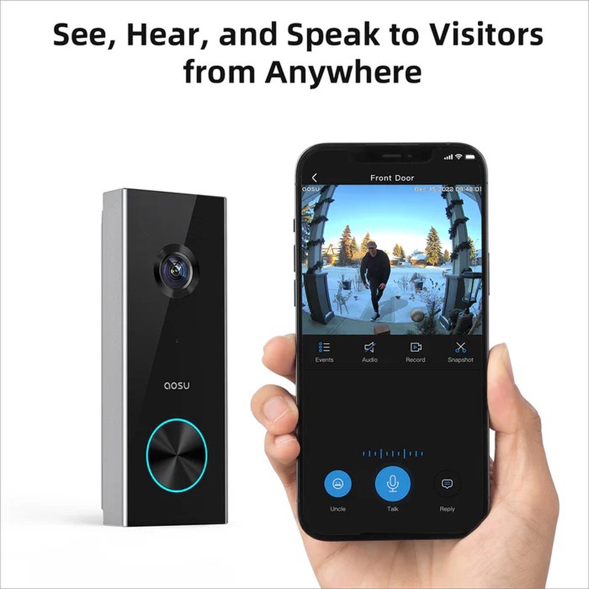 Aosu V8P Video Doorbell Pro Zwart/Wit
