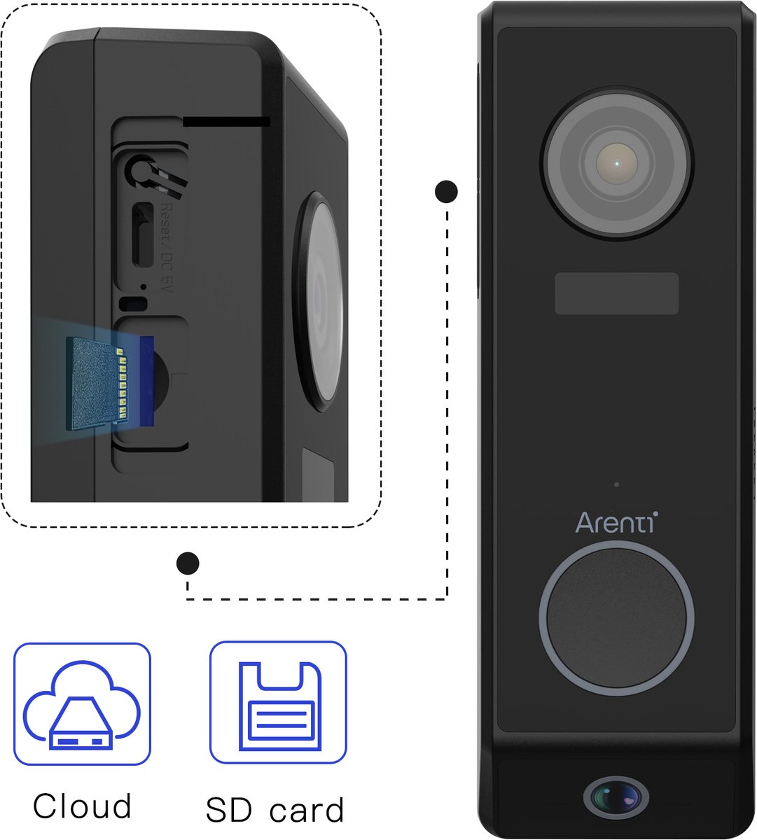 Arenti P10 Videodeurbel Wifi Dual Lens 3MP Zwart