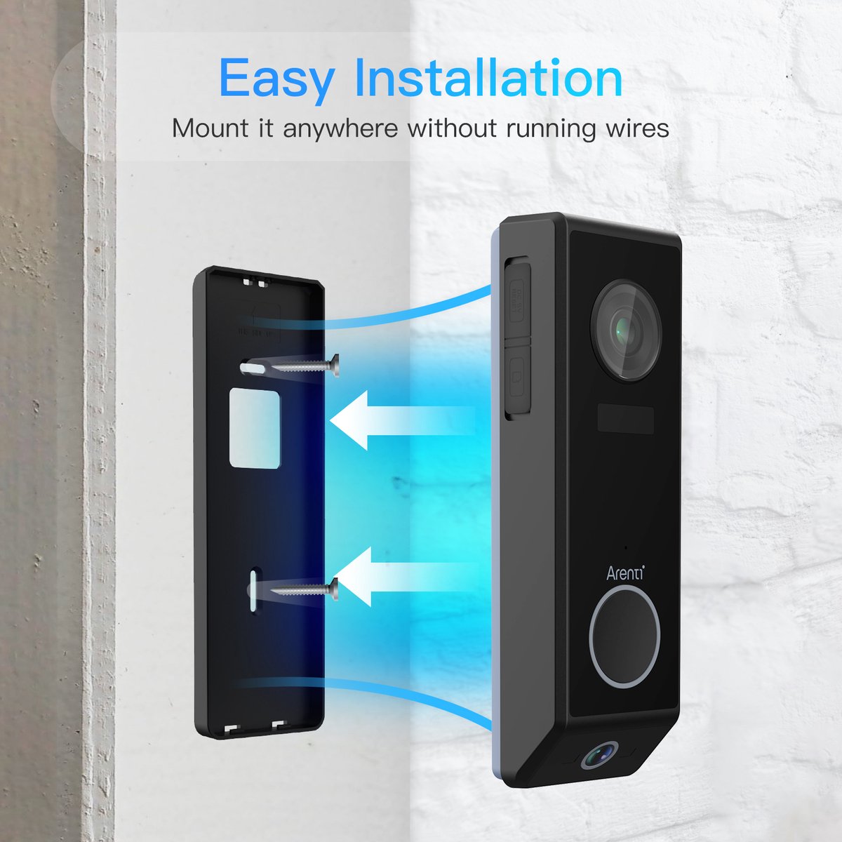 Arenti P10 Videodeurbel Wifi Dual Lens 3MP Zwart