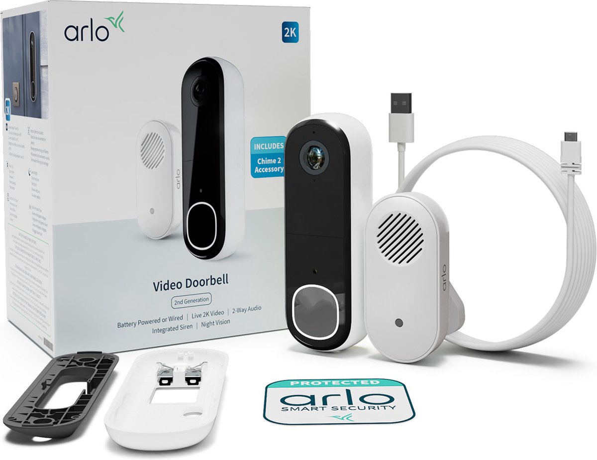 Arlo Video Deurbel 2K Draadloos Wit 1-Set