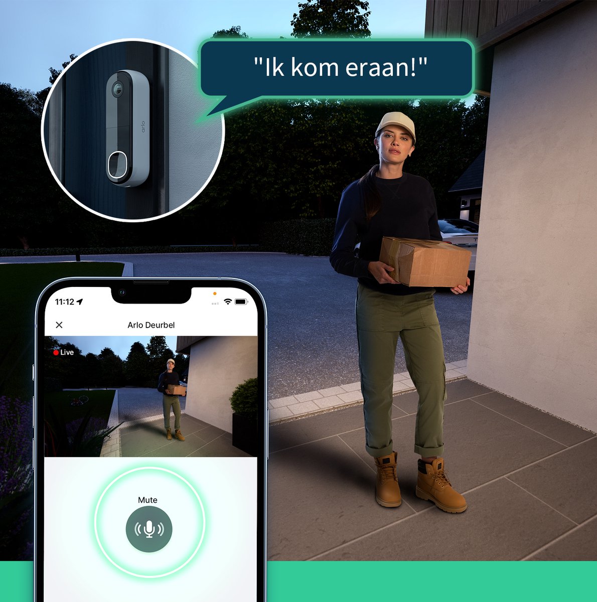 Arlo Video Deurbel 2K Draadloos Wit 1-Set