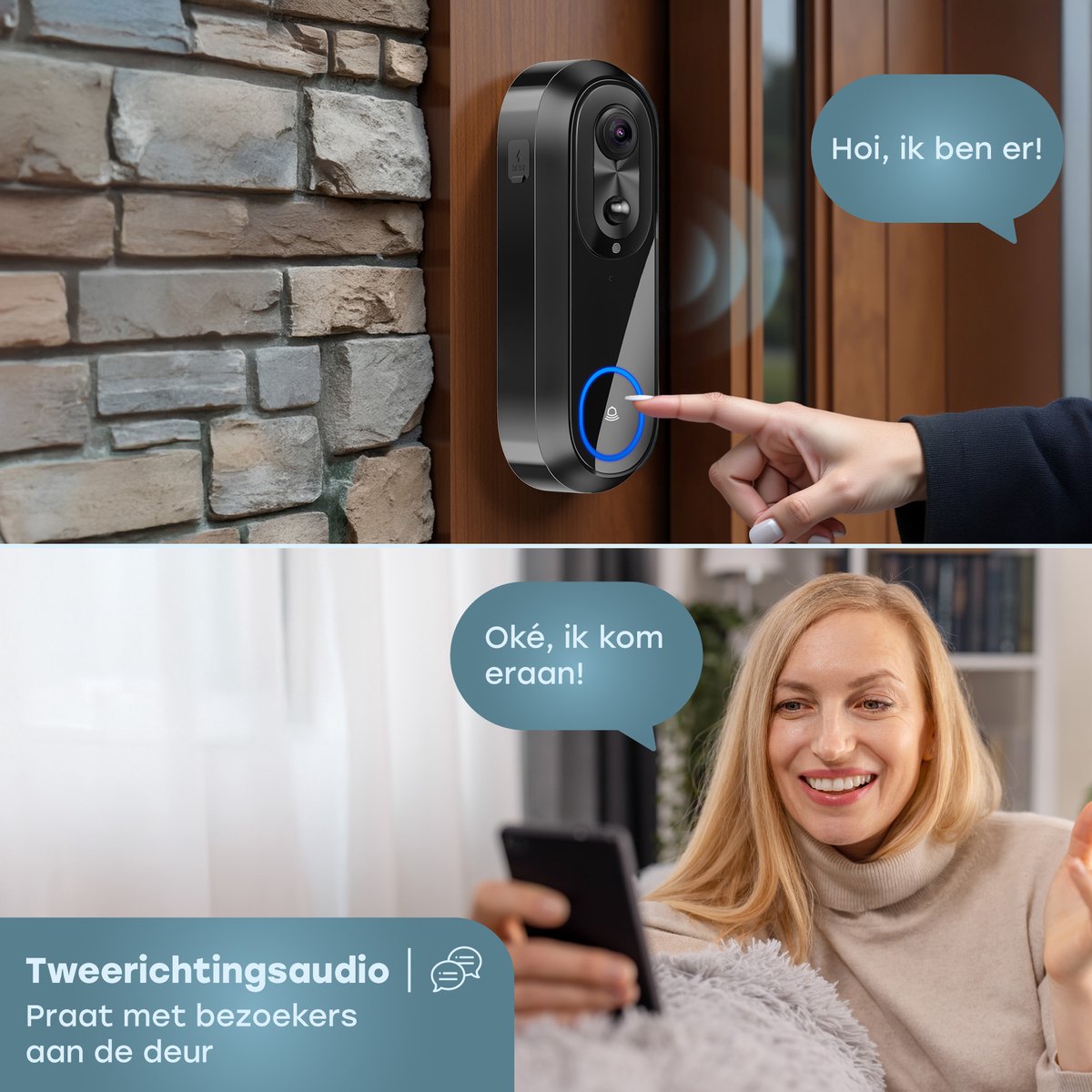 Audyn Video Deurbel Draadloos WiFi 1080P Inclusief Gong
