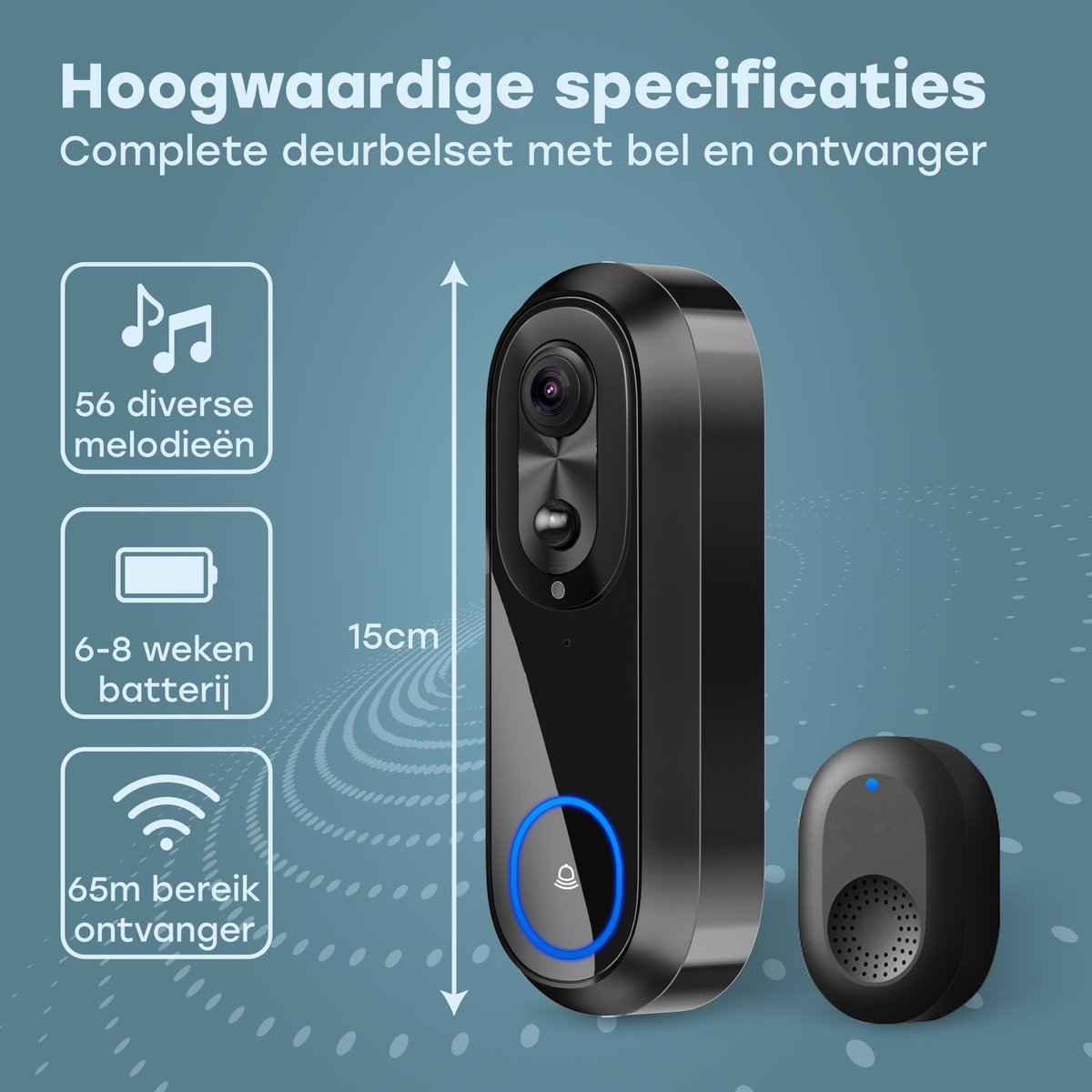 Audyn Video Deurbel Draadloos WiFi 1080P Inclusief Gong