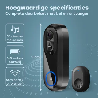 Audyn Video Deurbel Draadloos WiFi 1080P Inclusief Gong