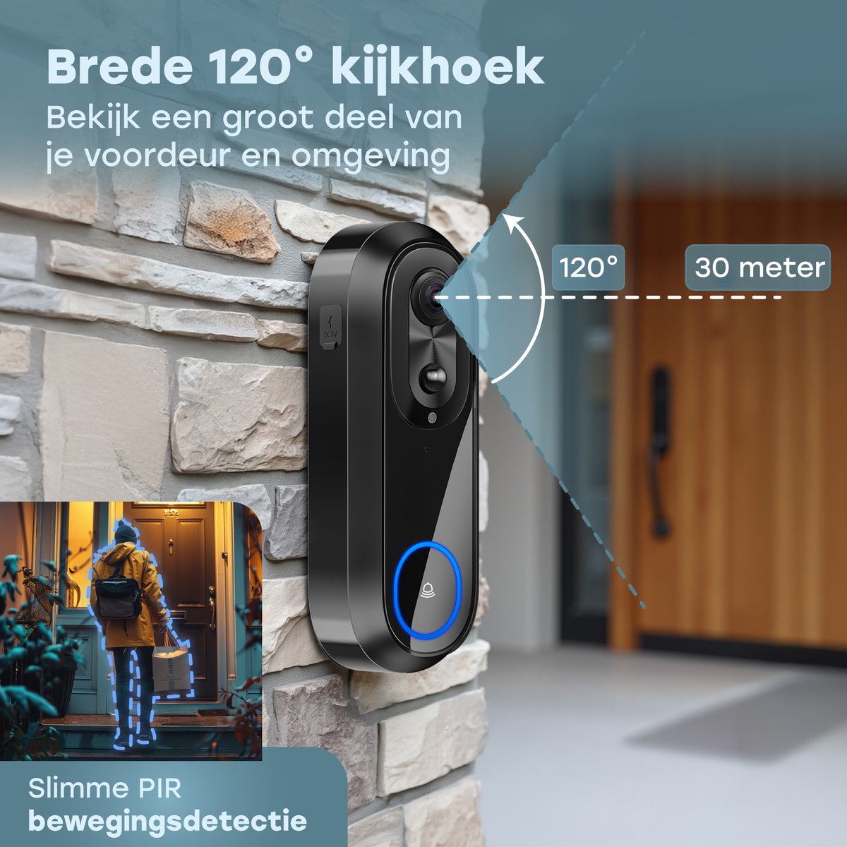 Audyn Video Deurbel Draadloos WiFi 1080P Inclusief Gong