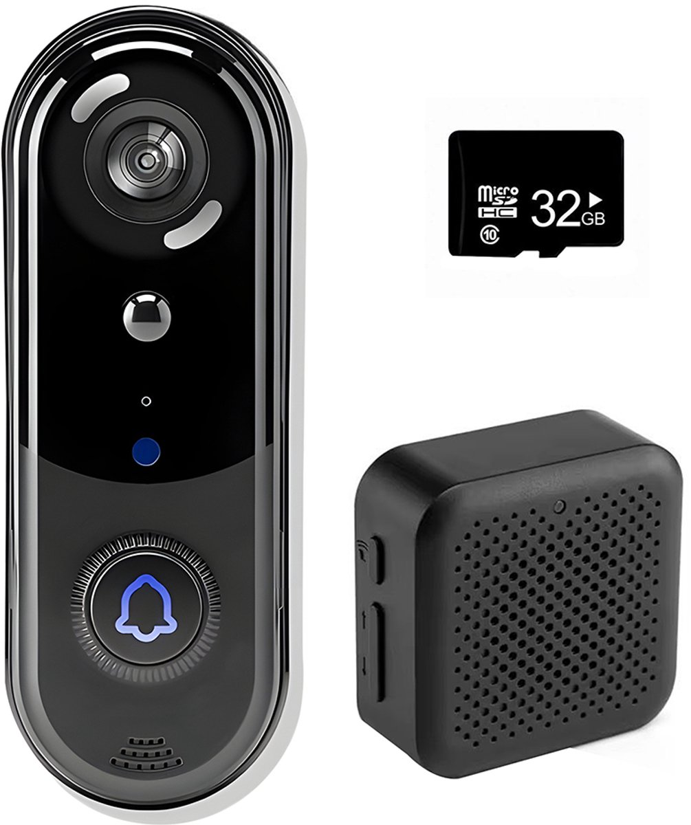 Azorix Slimme Draadloze Video Deurbel 1080P met SD-Kaart en Draadloze Gong
