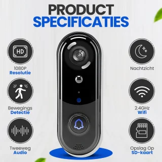Azorix Slimme Draadloze Video Deurbel 1080P met SD-Kaart en Draadloze Gong