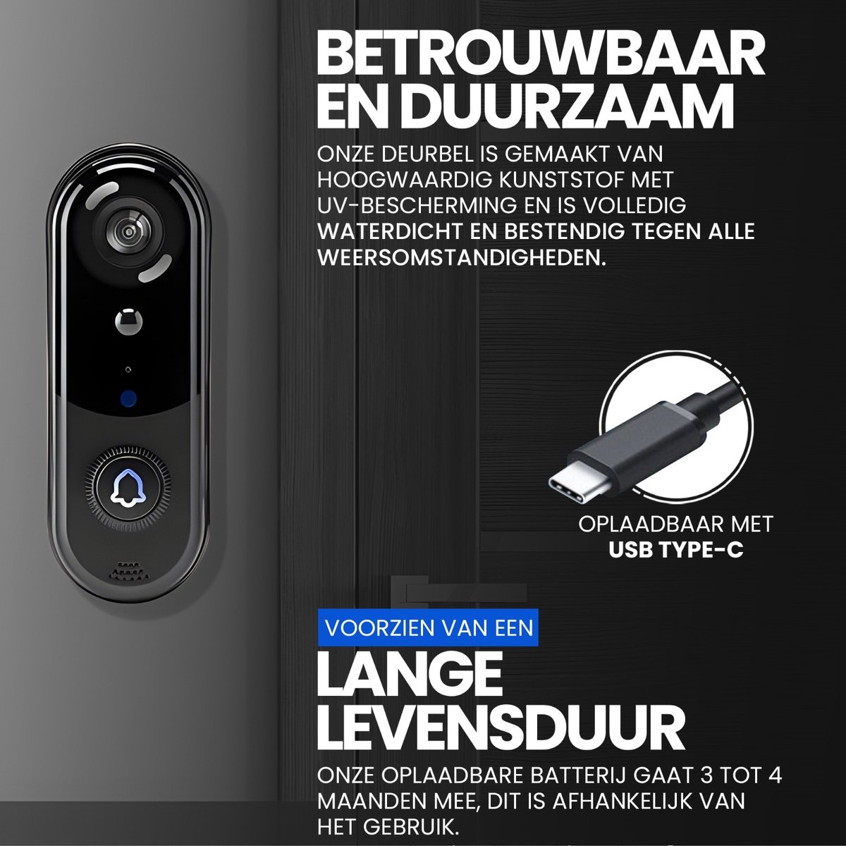Azorix Slimme Draadloze Video Deurbel 1080P met SD-Kaart en Draadloze Gong