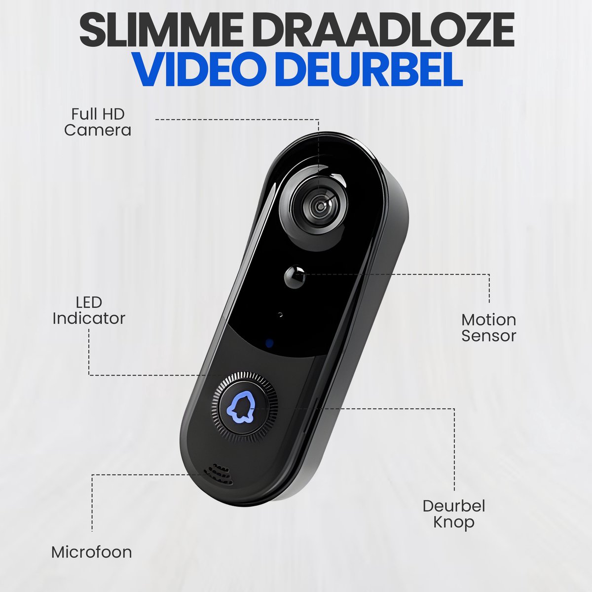 Azorix Slimme Draadloze Video Deurbel 1080P met SD-Kaart en Draadloze Gong