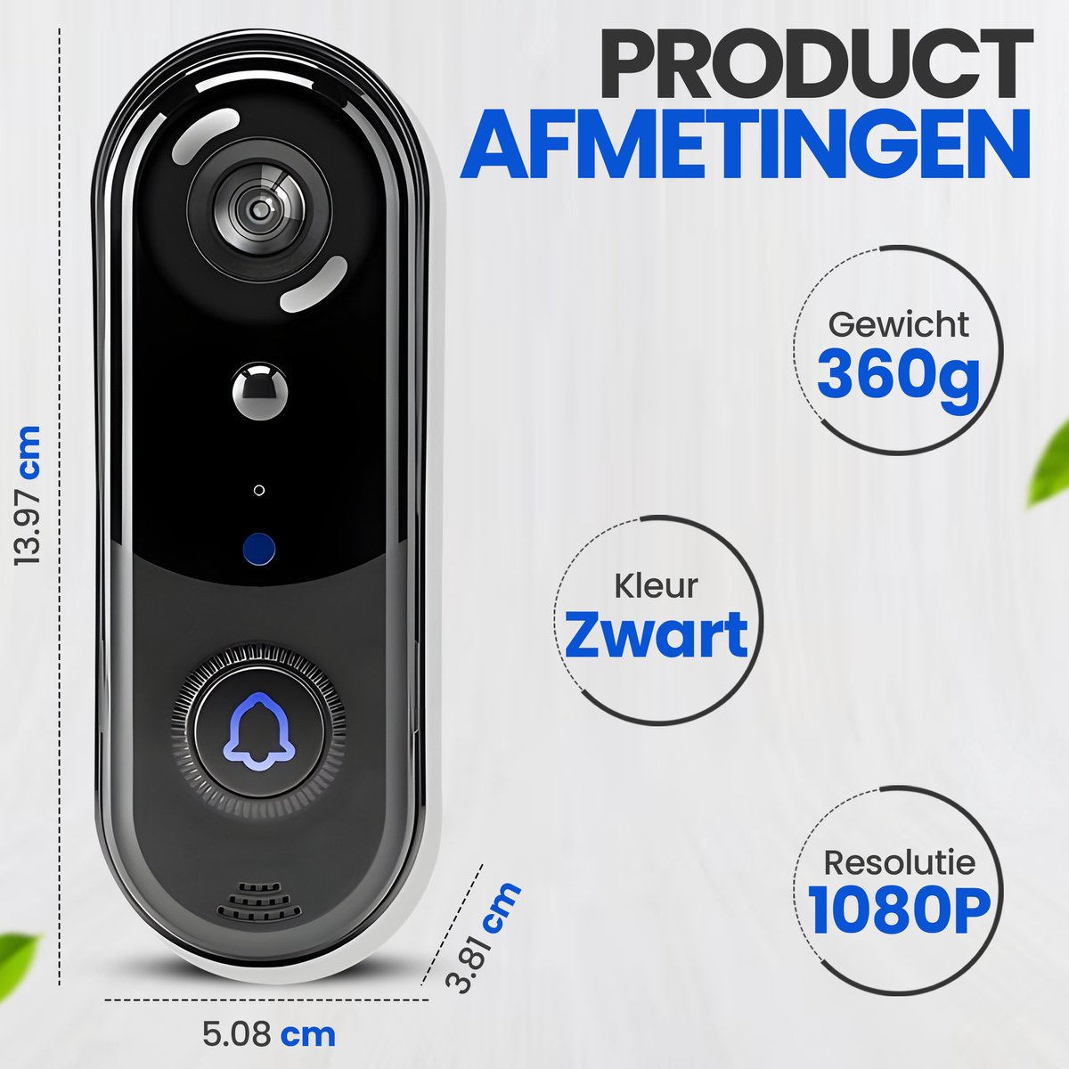 Azorix Slimme Draadloze Video Deurbel 1080P met SD-Kaart en Draadloze Gong