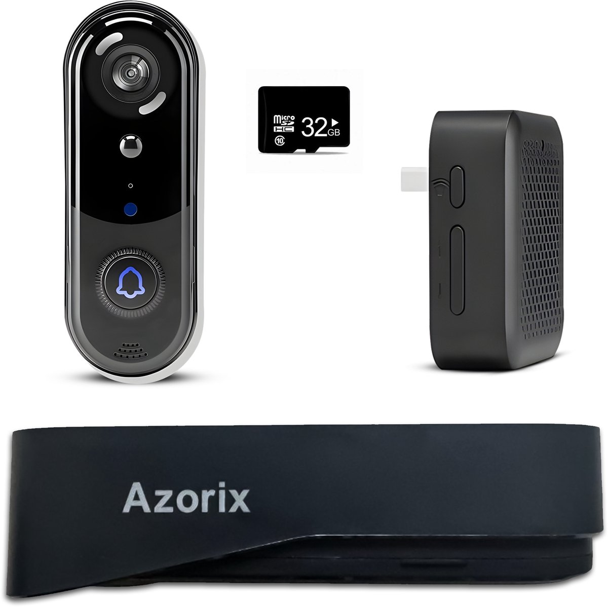 Azorix Slimme Draadloze Video Deurbel 1080P met SD-Kaart en Draadloze Gong