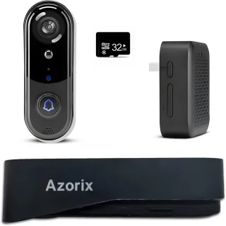 Azorix Slimme Draadloze Video Deurbel 1080P met SD-Kaart en Draadloze Gong