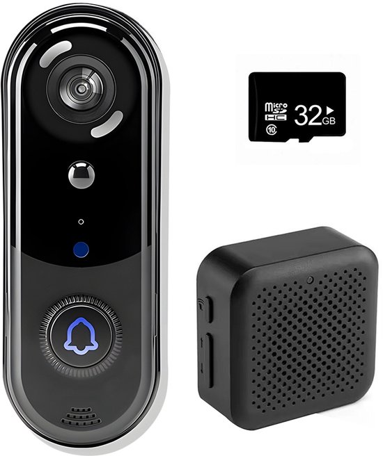 Azorix Slimme Draadloze Video Deurbel 1080P met SD-Kaart en Draadloze Gong