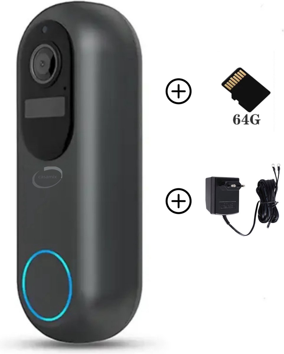 Casamix Deurbel Pro Zwart inclusief SD kaart 64GB en adapter