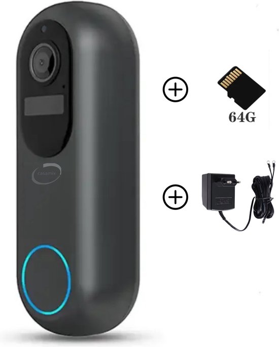 Casamix Deurbel Pro Zwart inclusief SD kaart 64GB en adapter