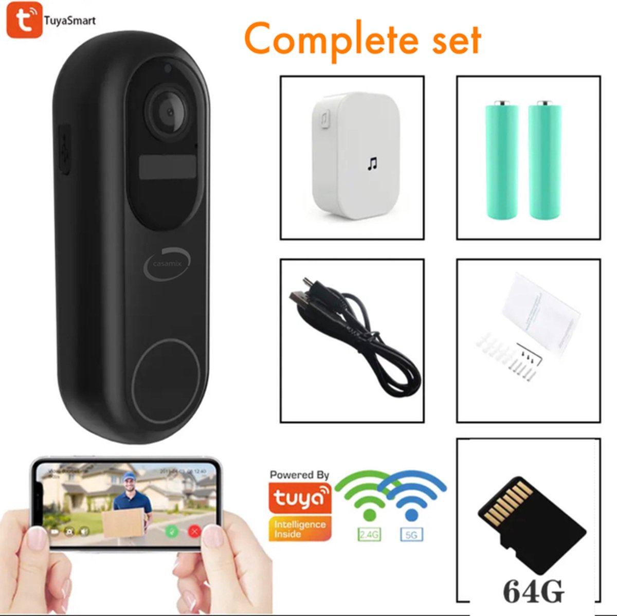 Casamix Deurbel Pro Zwart inclusief SD Kaart 64GB
