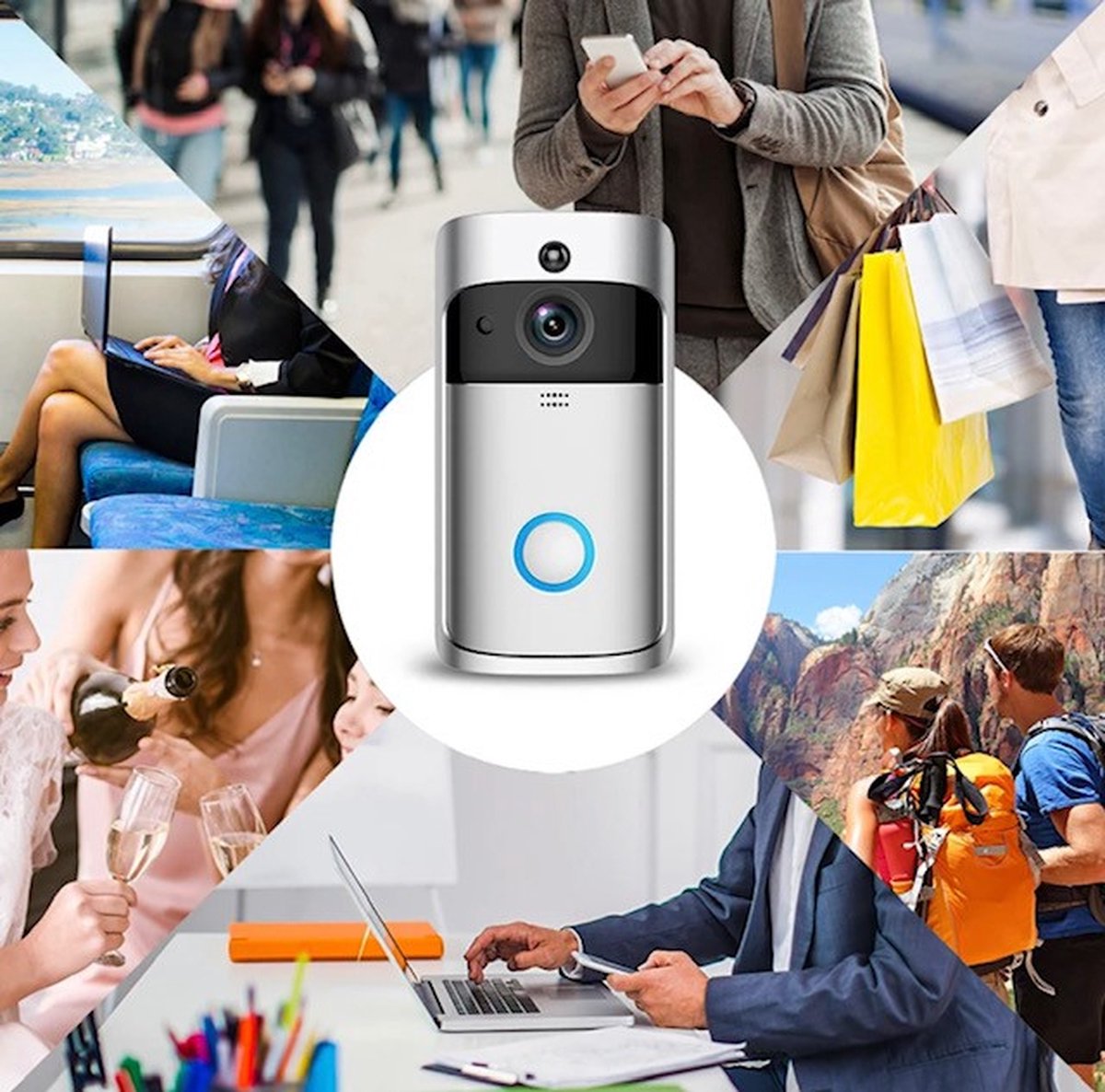 Casamix Draadloze HD WiFi Video Deurbel Zilver Set