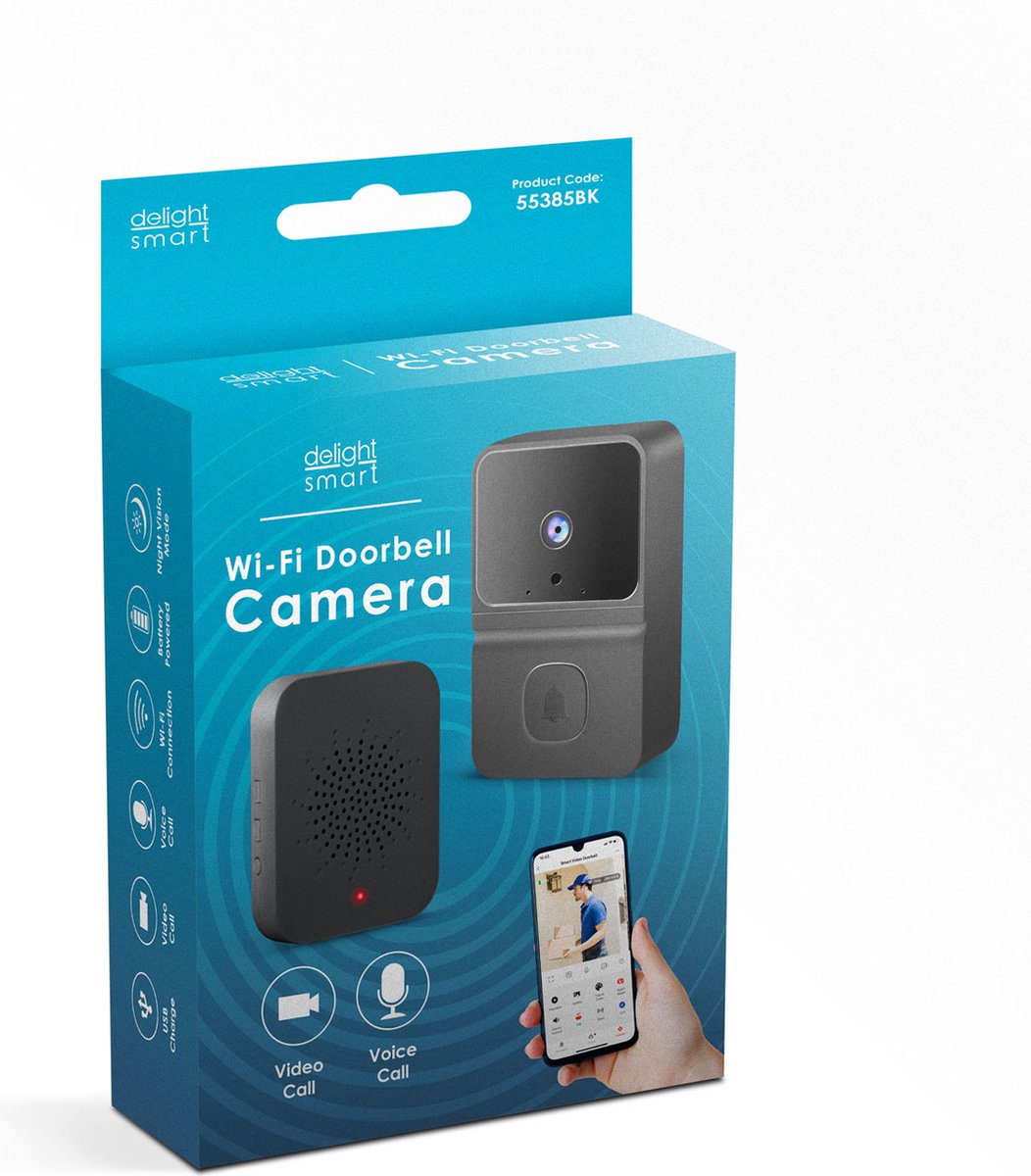 Delight 55385BK Video Deurbel met Camera en Wifi