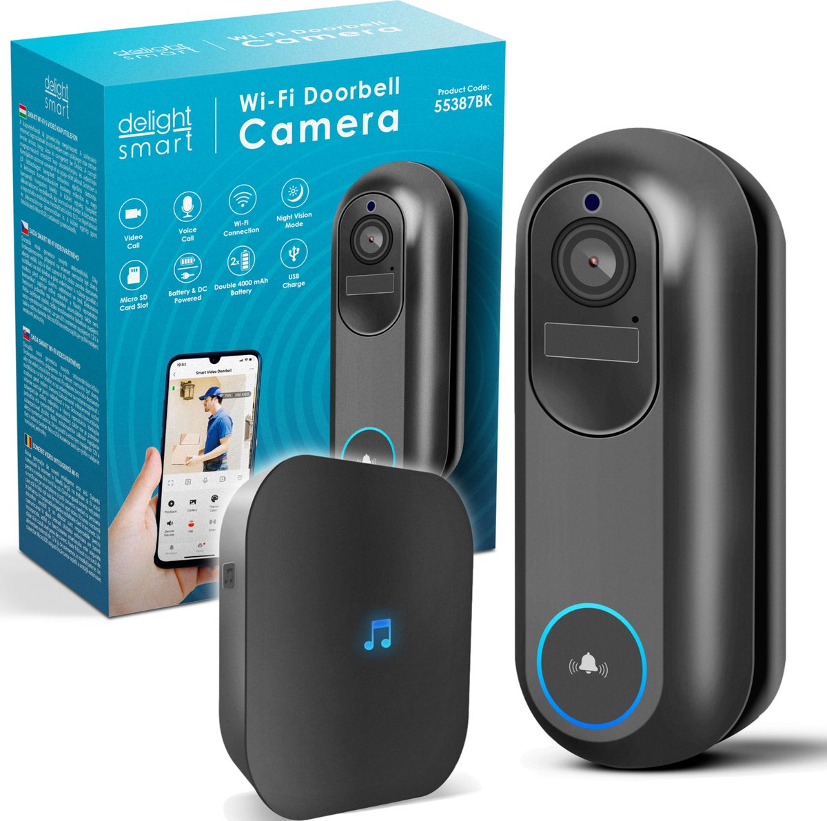 Delight Doorbell 55387BK Full HD Camera Wifi Intercom
