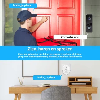 Deurbel met camera 1080P HD Wifi Draadloos