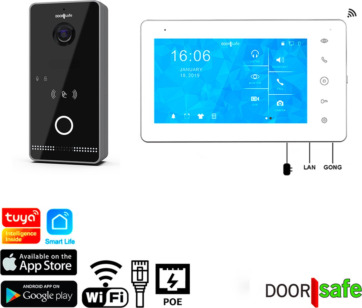 Doorsafe 6677 PRO HD internetdeurbel met camera en Mifare chipreader zwart/donkergrijs