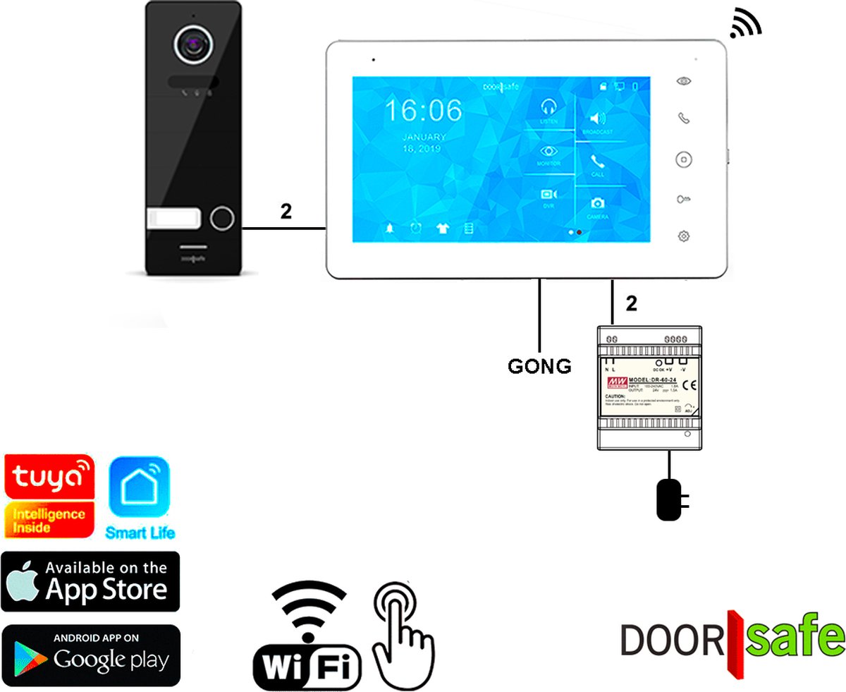 Doorsafe 7710 PRO HD WiFi deurbel met 7" scherm zwart