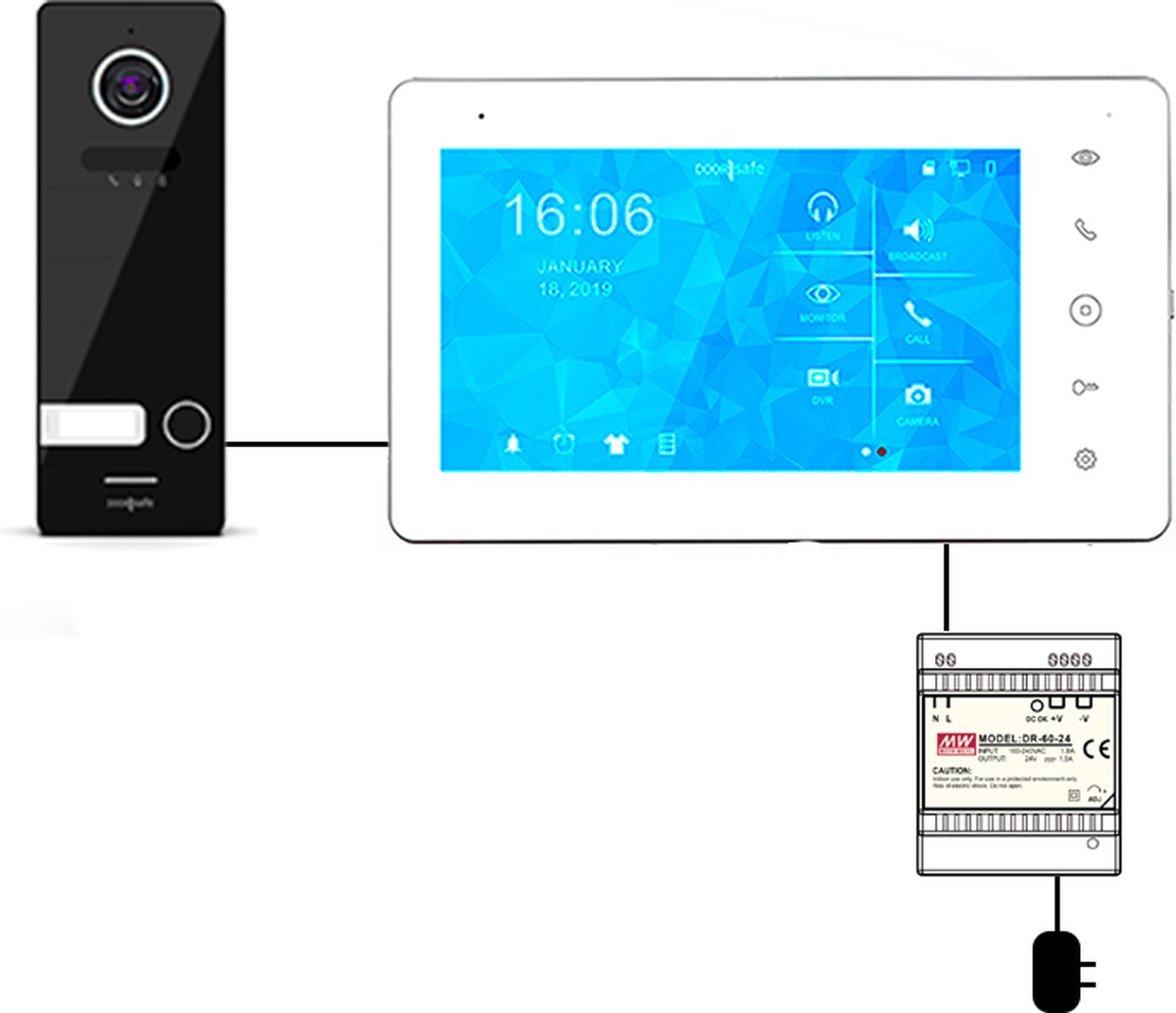 Doorsafe 7710 PRO HD WiFi deurbel met 7" scherm zwart