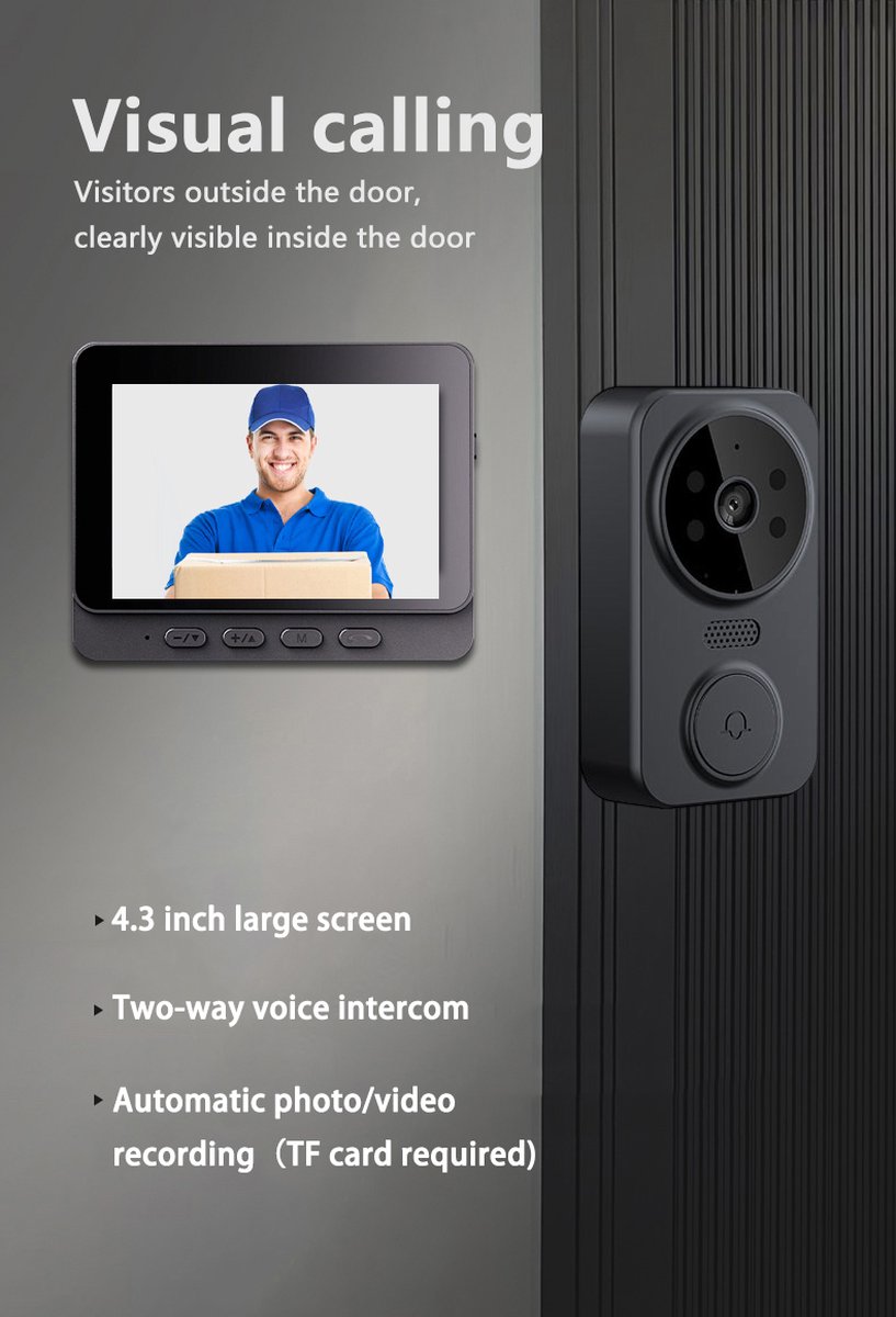 Draadloze videodeurbel 4.3 inch met intercom