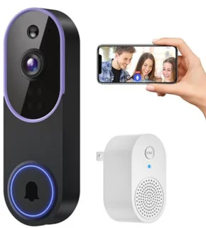 Draadloze videodeurbel met camera – paars