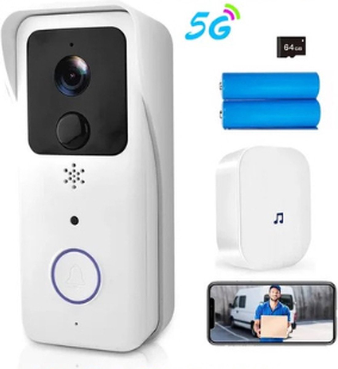 De Draadloze WiFi Videodeurbel 1080P HD 5G 64GB SD in één oogopslag