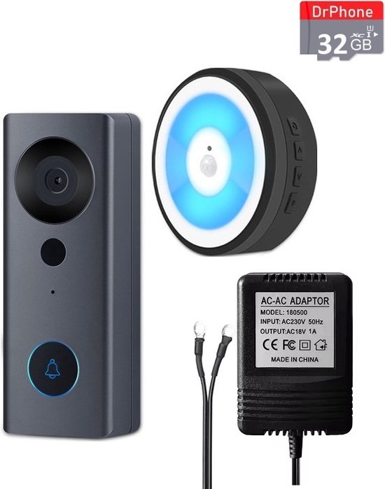 DrPhone LM6-B Camera Deurbel Bekabeld Zwart Met Binnenbel en MicroSD